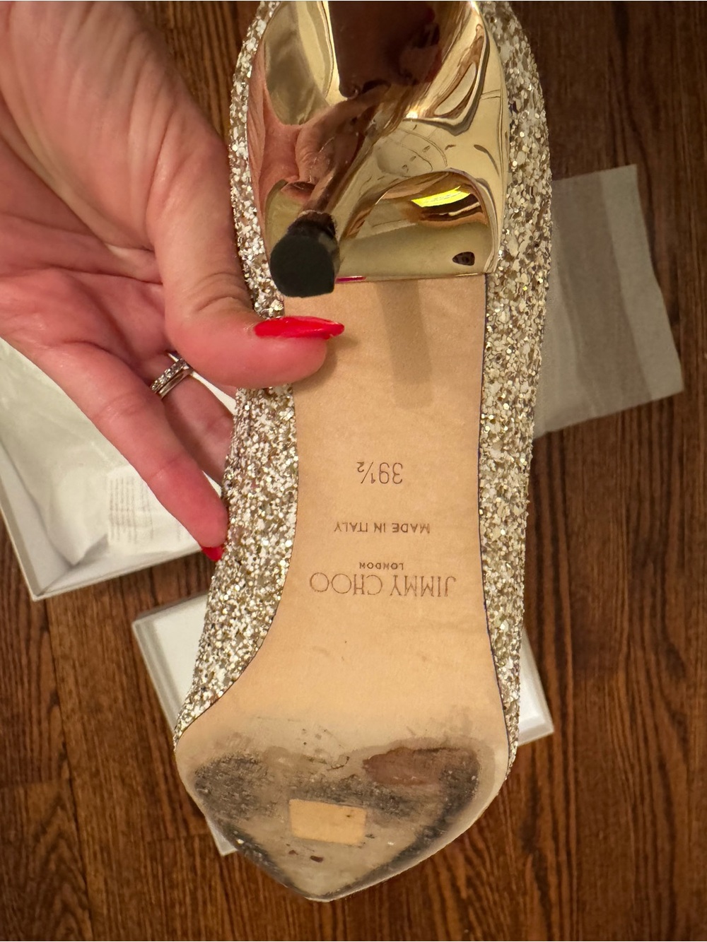 Jimmy Choo Gold Glitter Pointed Pumps - Picture 8 of 10